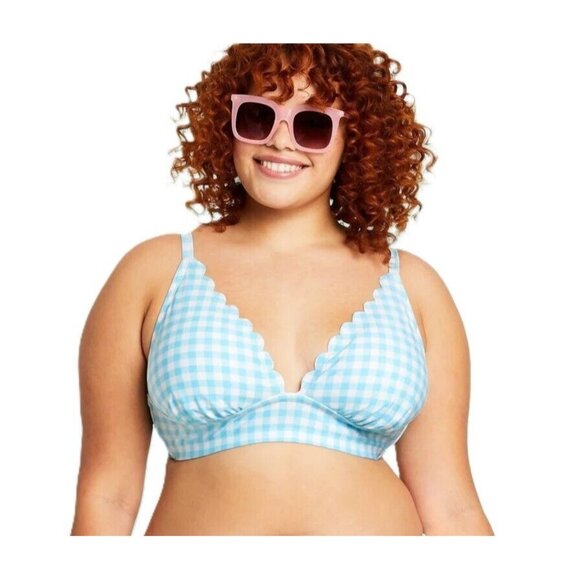 Stoney Clover Lane Other - Stoney Clover Lane Women's Size 3X 24W/26W Blue Gingham Triangle Bikini Swim Top